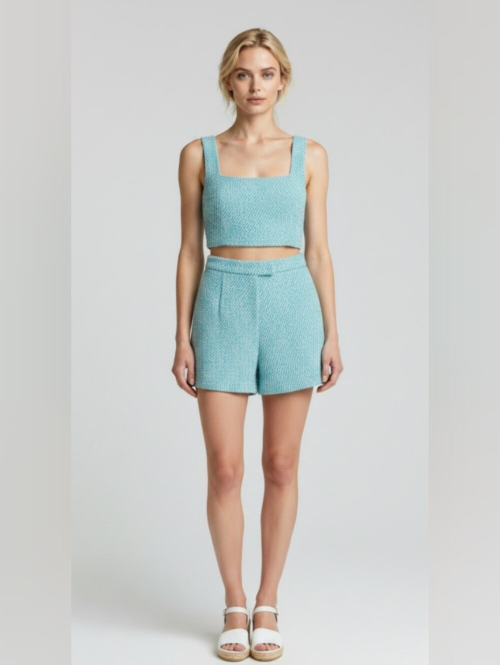 Light Blue Tweed Shorts - Brand Unspecified